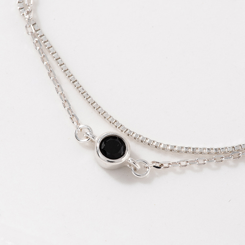 925 Silver Black Onyx Layered Anklet