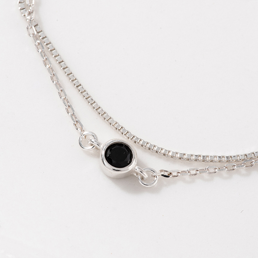 925 Silver Black Onyx Snake Line Layered Bracelet