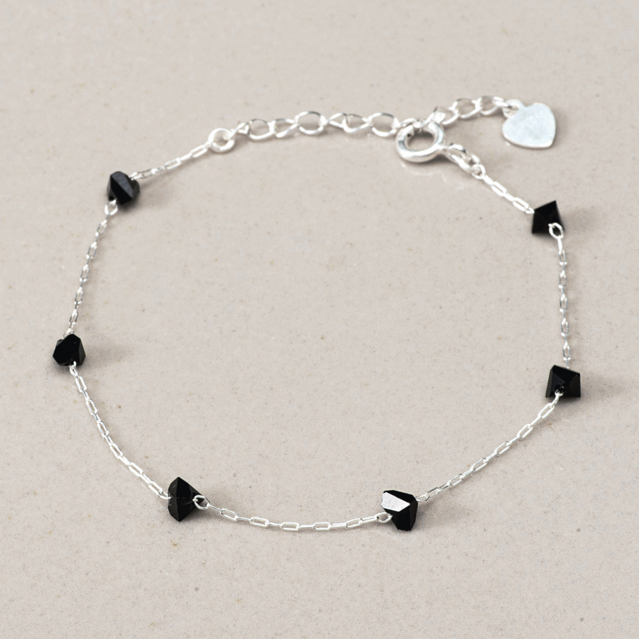 925 Silver Black Heart Cubic Ankle