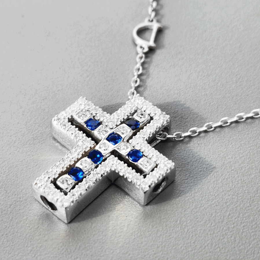 925 Silver Damiani Cubic Cross Necklace.