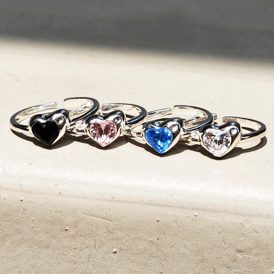 925 Silver 4 colors Heart Cubic Tap Dream Ring