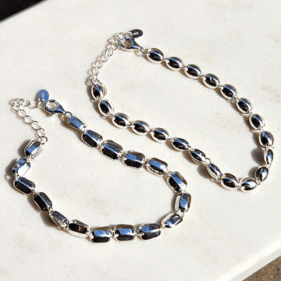 925 Silver 2type Handmade Double-Sided Oval/Square Bracelet