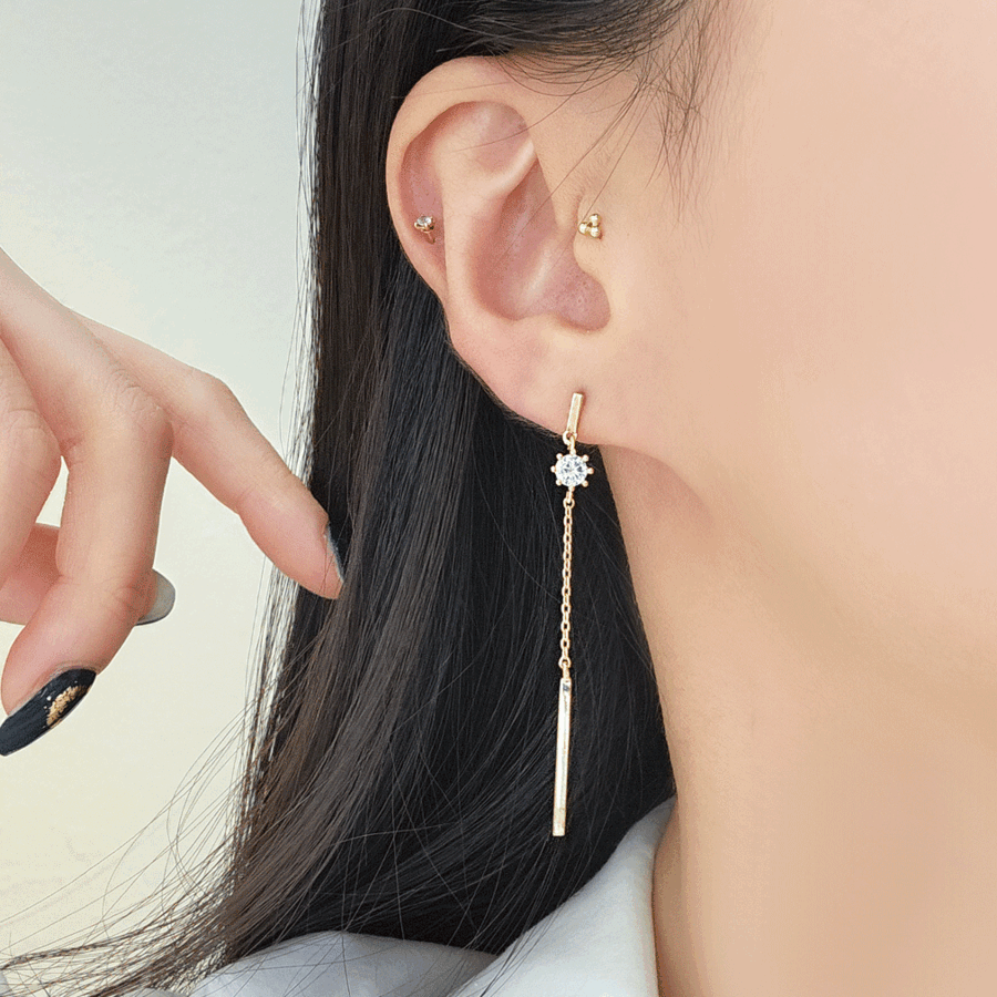 925 Silver Stick Cubic Drop Earrings