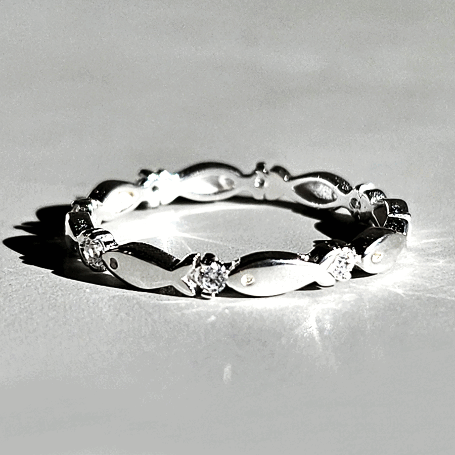 925 Silver Cubic Fish Ring