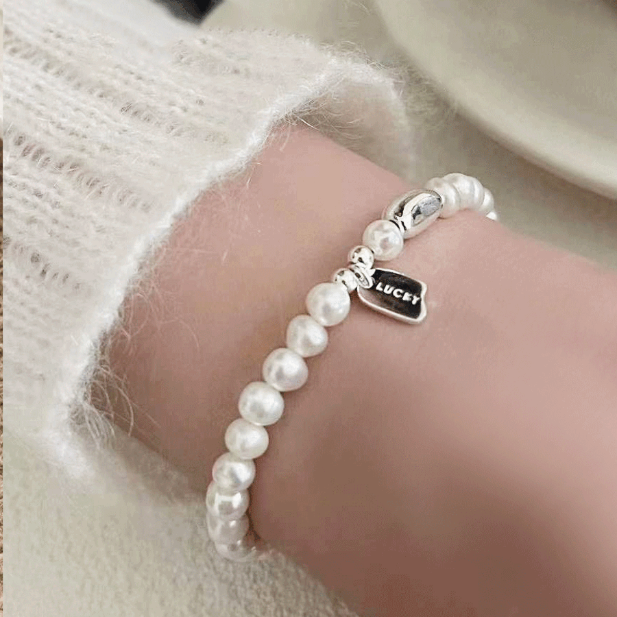 925 Silver Freshwater Pearl Lucky Tag Bracelet