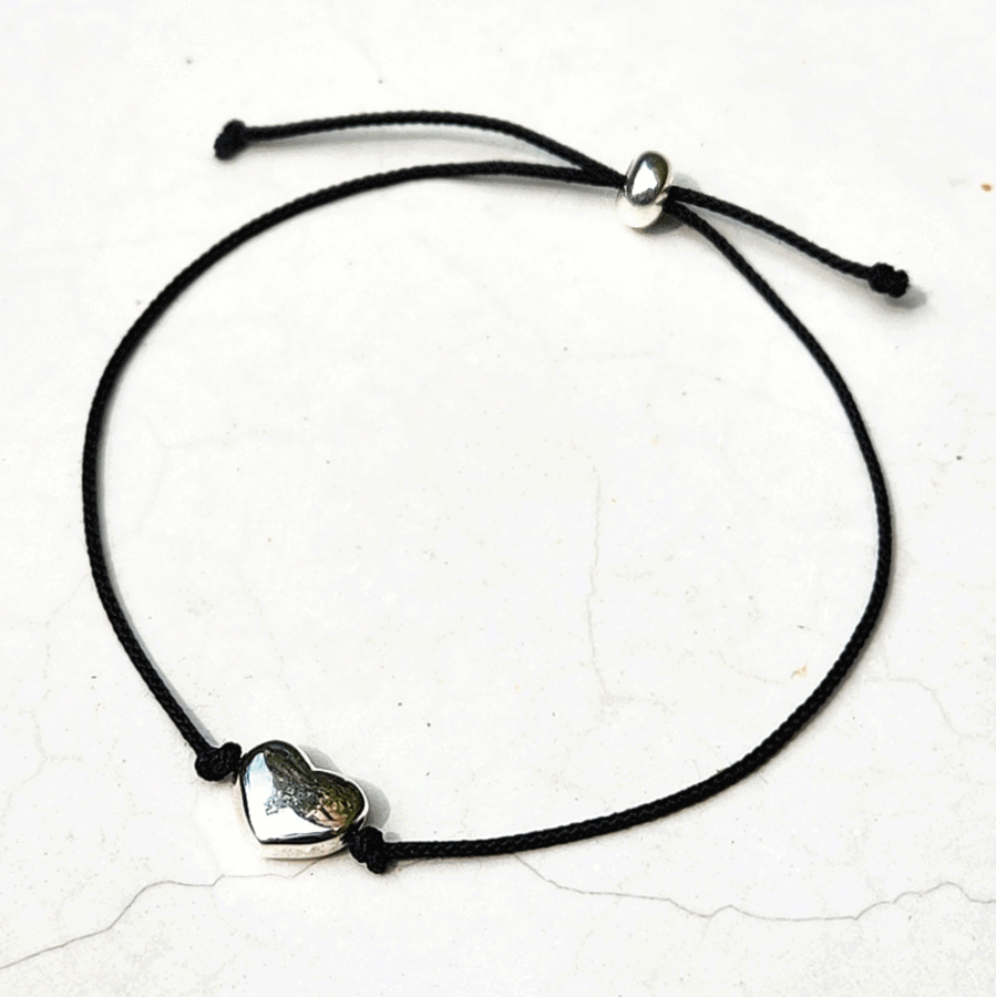 925 Silver Heart Double Hole String Bracelet