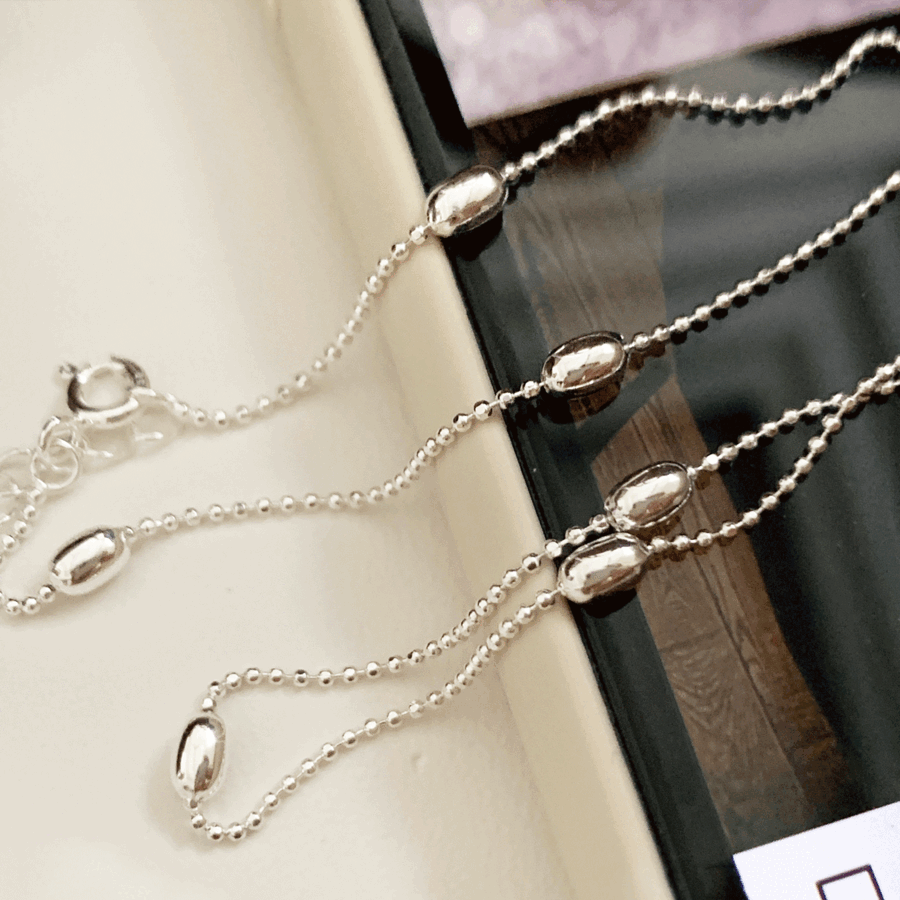 925 Silver Oval Ball Cutting Ball Chain Necklace